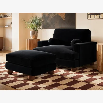 The Range Addison Loveseat Footstool Bundle Black Velvet - Black