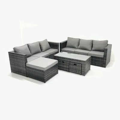 The Range Fimous Garden Outdoor Rattan Furniture Set with Sofa, Coffee Table and 3 Footstools Dark Grey Mixed - Dark Grey Mixed