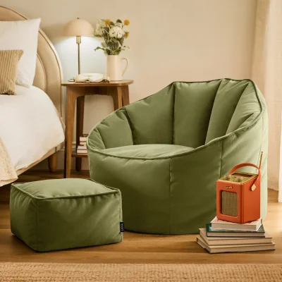 The Range icon Matt Velvet Sirena Accent Chair and Footstool Bundle, Olive - Olive