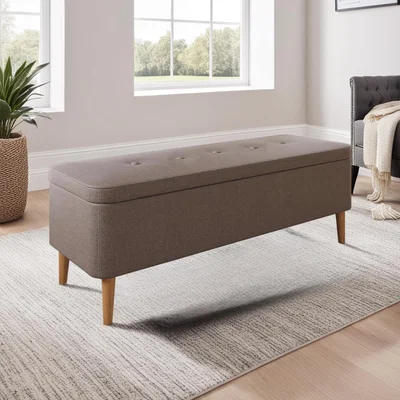 The Range FWStyle Grey Linen Lift Up Ottoman Pouffe Storage Box - Grey
