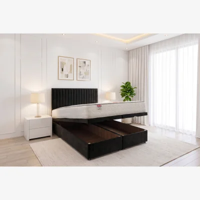 The Range Knight Sleep KNIGHT SLEEP Emily End Opening Ottoman & Orthopaedic Mattress + 24" Headboard - Black / 59.5cm / 55.00kg / Double / 2