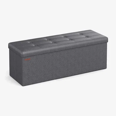 The Range Storage Ottoman Bench, 110 cm Large Box with Hinged Lid and Synthetic Leather Padded Seat - Dark Grey