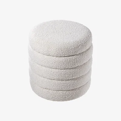 The Range Cream-White Upholstered Round Storage Ottoman for Bedroom or Vanity Room - White