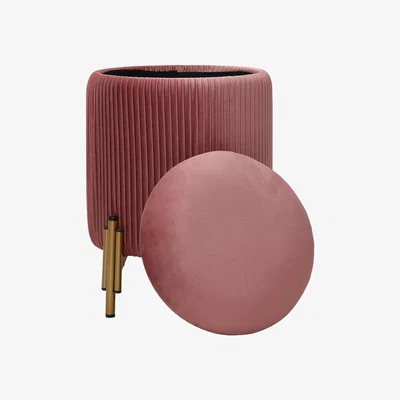 The Range Modern Pleated Storage Ottoman with Metal Base - Dark Pink