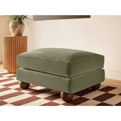 The Range Addison Footstool Khaki Green Velvet - Green