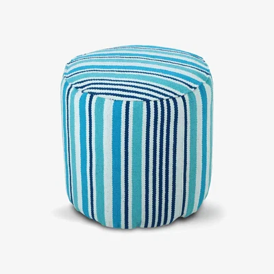 The Range Stripe Cube Round Footstool - Blue / 40cm