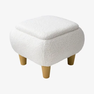 The Range Teddy Fleece Upholstered Cube Footstool with Wooden Legs - White