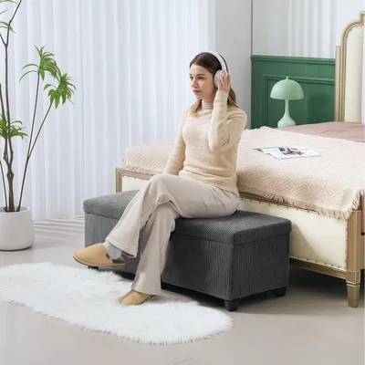 The Range HOMCOM 112cm Storage Ottoman Bench with Lid Legs - Grey