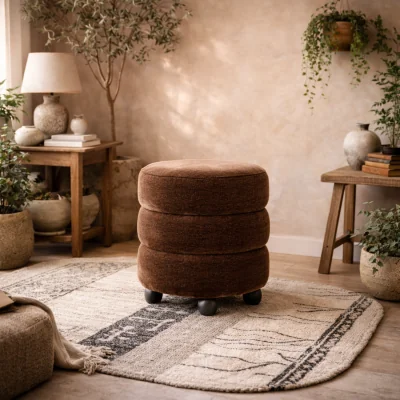 The Range Antipodes Maroon Chenille Round 3 Tier Pouffe - Maroon