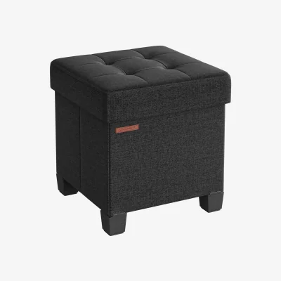 The Range Small Ottoman Footrest with Storage, Foldable Cube Seat for Bedroom or Lounge, Ink Black - Ink Black
