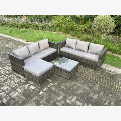 The Range Fimous 7-Seater Rattan Lounge Set with Coffee Table & Footstool - Dark Grey