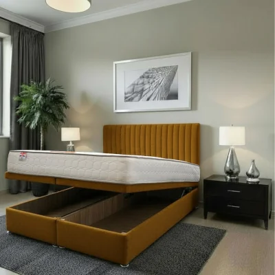 The Range Emily End Opening Ottoman Orthopaedic Mattress 24" Headboard - Mustard / Superking