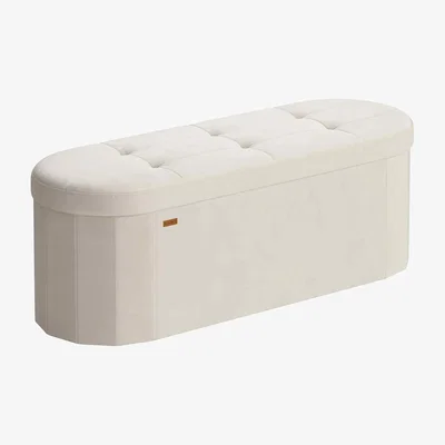 The Range Foldable Velvet Storage Chest - Ottoman Bench with Hidden Storage, Cream White - Cream White