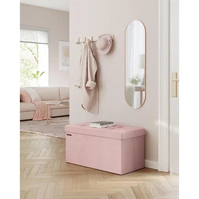 The Range Velvet Storage Ottoman Bench with Hidden Compartment, 76 cm Soft Padded Storage Seat - Jelly Pink