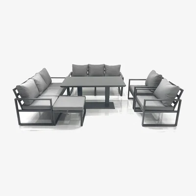 The Range Fimous Garden Sofa Set Aluminium Adjustable Rising Dining Table 2 Chairs Big Footstool Dark Grey - Dark Grey