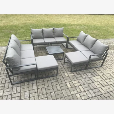 The Range Fimous 11-Seater Aluminium Patio Set with Coffee Table & 2 Footstools Dark Grey - Dark grey powder coated with dark grey fabric