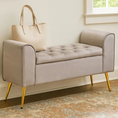 The Range Loretta Mink Velvet Ottoman Storage Bench - Brown