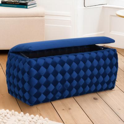 The Range Plumeo Large Velvet Storage Ottoman - Dark Blue