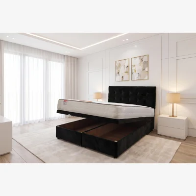 The Range Knight Sleep KNIGHT SLEEP Paris End Opening Ottoman & Orthopaedic Mattress + 24" Headboard - Black / Superking / 64cm