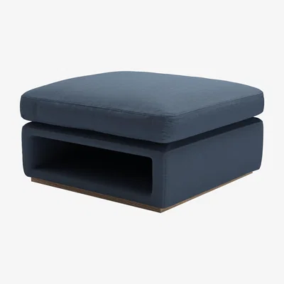 Sofa.com Ren Modular Storage Footstool in Midnight Blue Brushed Linen Cotton