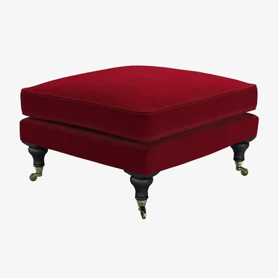 Sofa.com Bluebell Medium Square Footstool in Malbec Cotton Matt Velvet
