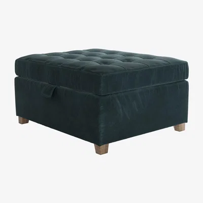 Sofa.com Club Small Rectangular Storage Footstool in Deep Forest Aquaclean Clever Velvet