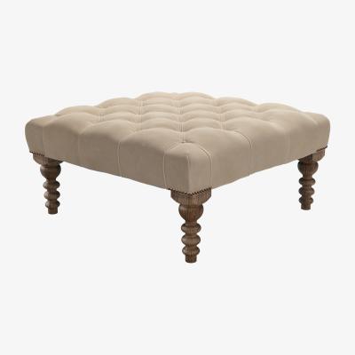 Sofa.com Valentin Medium Square Footstool in Fawn Aquaclean Clever Velvet