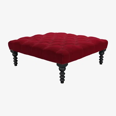 Sofa.com Valentin Large Square Footstool in Malbec Cotton Matt Velvet