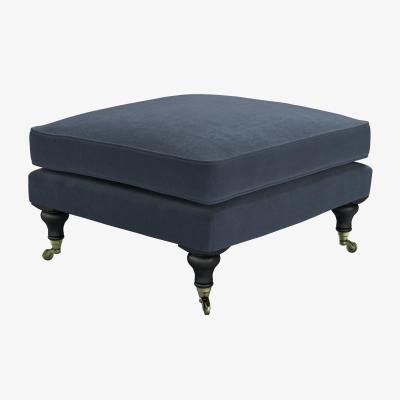Sofa.com Bluebell Medium Square Footstool in Skyfall Cotton Matt Velvet