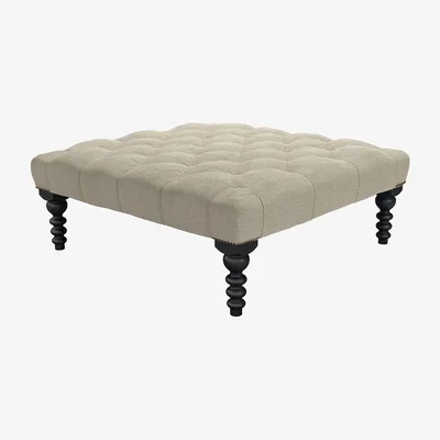 Sofa.com Valentin Large Square Footstool in Pampas Hygge Smart Linen