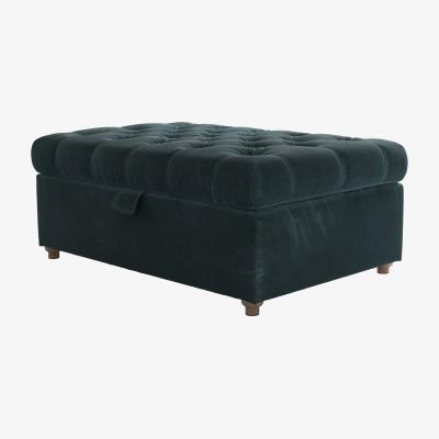 Sofa.com Valentin Medium Rectangular Storage Footstool in Deep Forest Aquaclean Clever Velvet