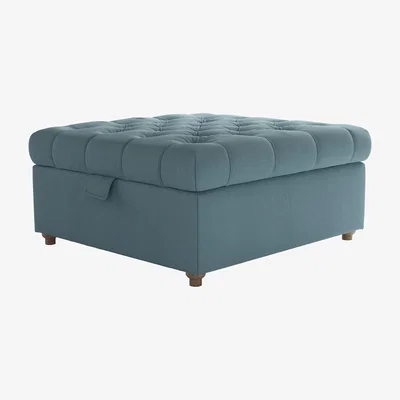 Sofa.com Valentin Medium Square Storage Footstool in Tide Organic Smart Cotton