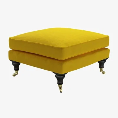 Sofa.com Perfectly Pristene Bluebell Medium Square Footstool in Canary Cotton Matt Velvet - sofa.com