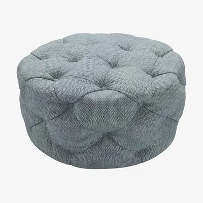 Sofa.com Georgette Round Footstool in Cornflower Silky Jacquard Weave