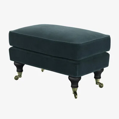 Sofa.com Bluebell Small Rectangular Footstool in Deep Forest Aquaclean Clever Velvet