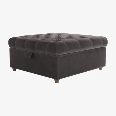 Sofa.com Valentin Medium Square Storage Footstool in Shale Aquaclean Clever Velvet