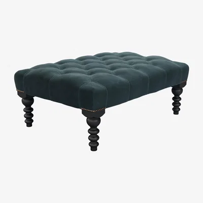 Sofa.com Valentin Medium Rectangular Footstool in Deep Forest Aquaclean Clever Velvet