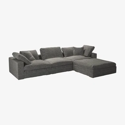 Sofa.com Long Island Complete Set with Footstool in Liquorice Baylee Multi-Tone Viscose Linen