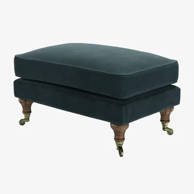 Sofa.com Bluebell Medium Rectangular Footstool in Deep Forest Aquaclean Clever Velvet