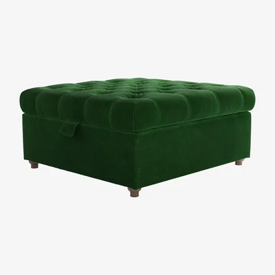 Sofa.com Valentin Medium Square Storage Footstool in Putting Green Aquaclean Clever Velvet