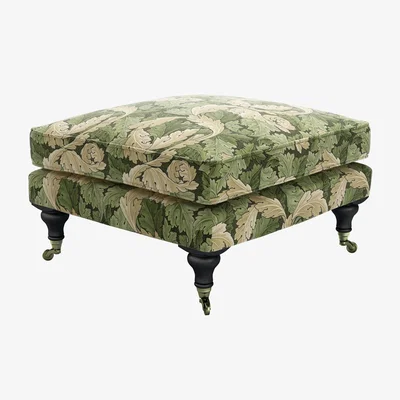 Sofa.com Bluebell Medium Square Footstool in Acanthus Velvet Nettle by William Morris At Home