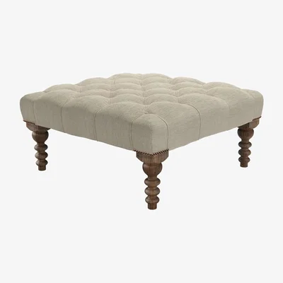 Sofa.com Valentin Medium Square Footstool in Pampas Hygge Smart Linen