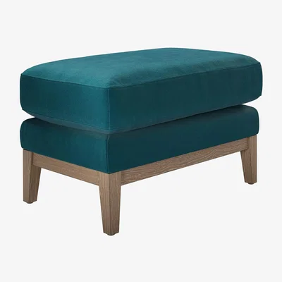 Sofa.com Costello Small Rectangular Footstool in Deep Turquoise Cotton Matt Velvet