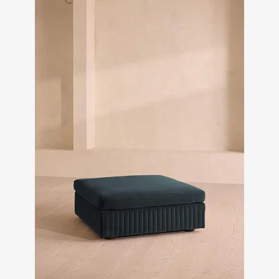 Soho Home Oona Ottoman, Grey Blue Velvet