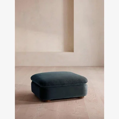 Soho Home Rava Ottoman, Velvet, Grey Blue
