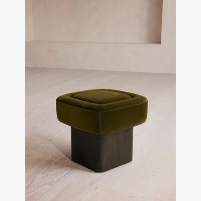 Soho Home Ralph Footstool, Velvet, Olive