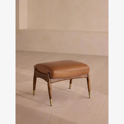 Soho Home Theodore Footstool, Leather Chestnut