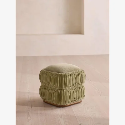 Soho Home Tabitha Footstool, Velvet & Linen Chenille, Lichen, UK