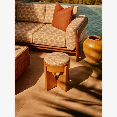 Soho Home Tyros Outdoor Footstool, Geometric, Natural, UK