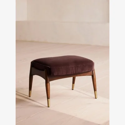 Soho Home Theodore Footstool, Velvet, Aubergine, UK